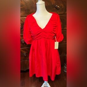 ❤️ Tuckernuck - Hyacinth House Red Ruched Puff Sleeve Dress - NWT (Size Small)